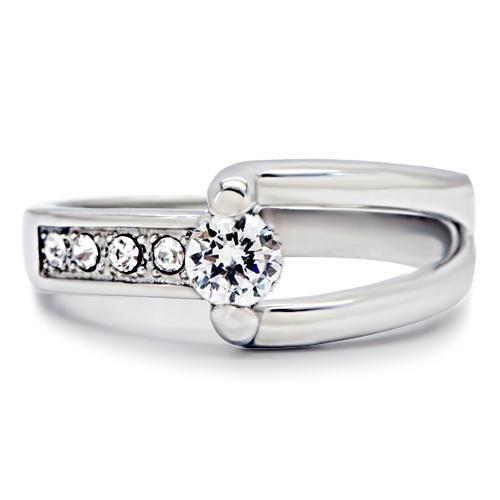 High polished (no plating) Stainless Steel Ring with AAA Grade CZ in Clear