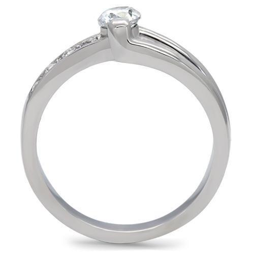 High polished (no plating) Stainless Steel Ring with AAA Grade CZ in Clear