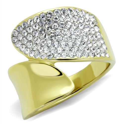 Two-Tone IP Gold (Ion Plating) Stainless Steel Ring with Top Grade Crystal in Clear