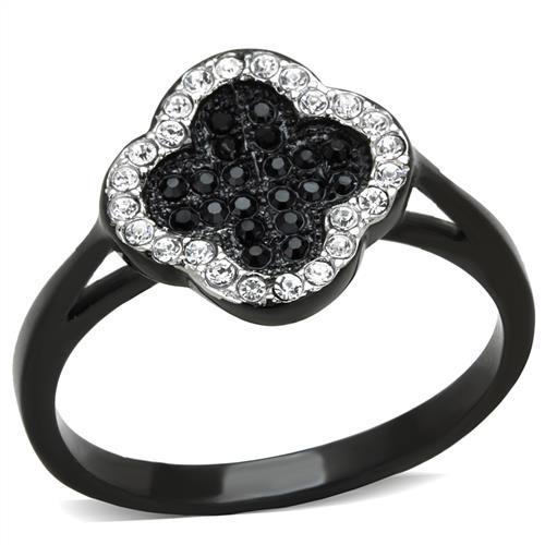 Two-Tone IP Black Stainless Steel Ring with Top Grade Crystal in Jet