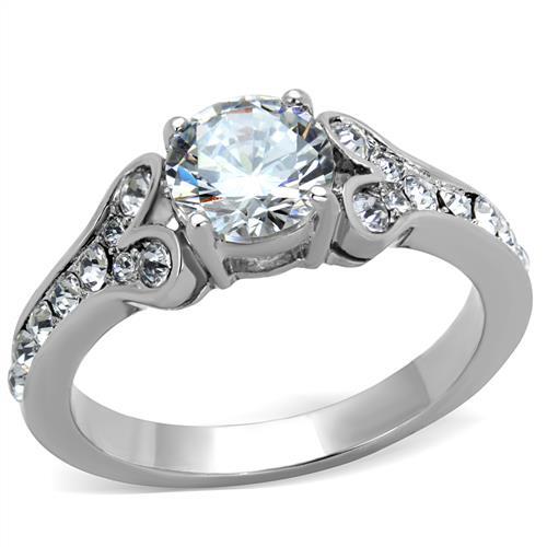 High polished (no plating) Stainless Steel Ring with AAA Grade CZ in Clear