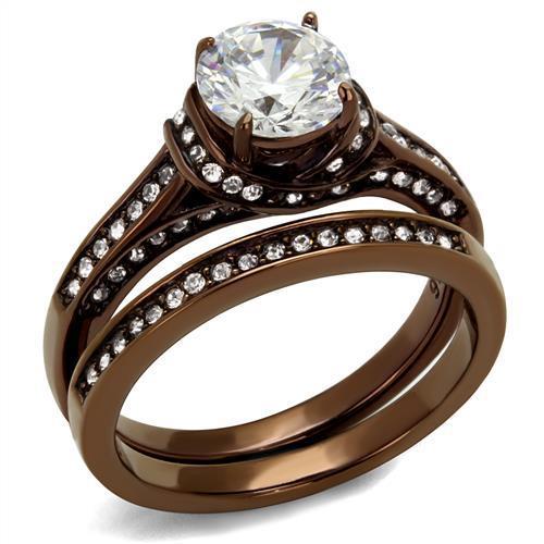 IP Coffee light Stainless Steel Ring with AAA Grade CZ in Clear
