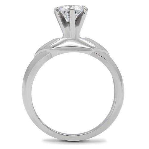 High polished (no plating) Stainless Steel Ring with AAA Grade CZ in Clear