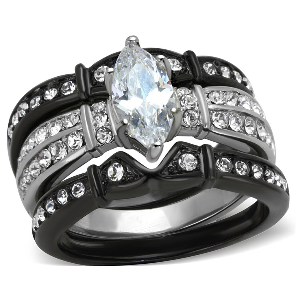 Two-Tone IP Black Stainless Steel Ring with AAA Grade CZ in Clear