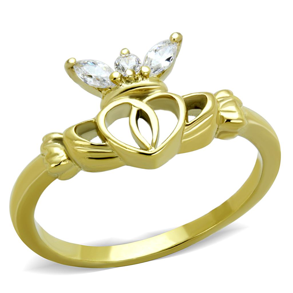 IP Gold(Ion Plating) Stainless Steel Ring with AAA Grade CZ in Clear