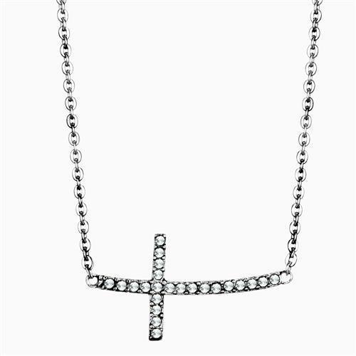 High polished (no plating) Stainless Steel Necklace with Top Grade Crystal in Clear