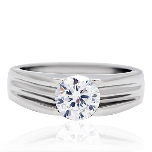 TK193 - High polished (no plating) Stainless Steel Ring with AAA Grade CZ in Clear