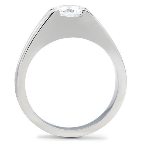 TK193 - High polished (no plating) Stainless Steel Ring with AAA Grade CZ in Clear