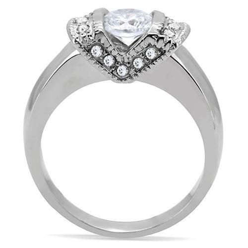 High polished (no plating) Stainless Steel Ring with AAA Grade CZ in Clear