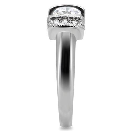 High polished (no plating) Stainless Steel Ring with AAA Grade CZ in Clear