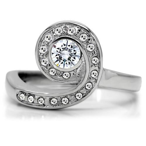 High polished (no plating) Stainless Steel Ring with AAA Grade CZ in Clear