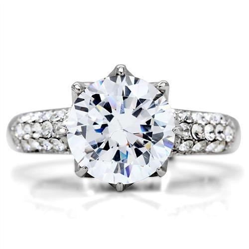 High polished (no plating) Stainless Steel Ring with AAA Grade CZ in Clear