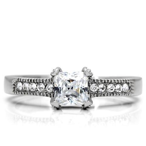 High polished (no plating) Stainless Steel Ring with AAA Grade CZ in Clear