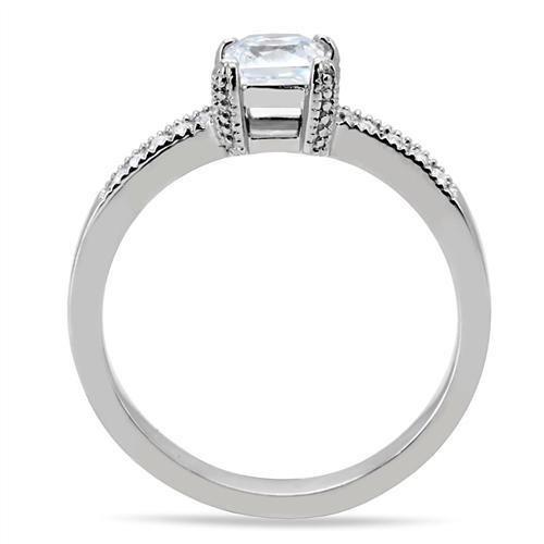 High polished (no plating) Stainless Steel Ring with AAA Grade CZ in Clear