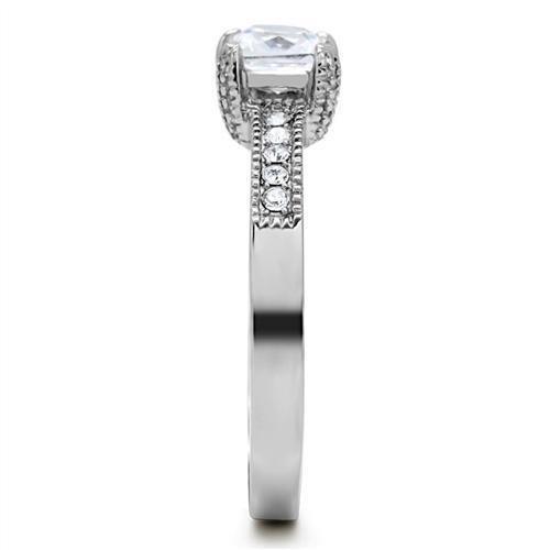 High polished (no plating) Stainless Steel Ring with AAA Grade CZ in Clear