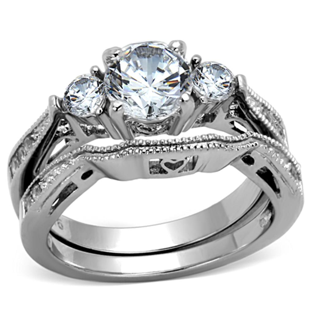 High polished (no plating) Stainless Steel Ring with AAA Grade CZ in Clear