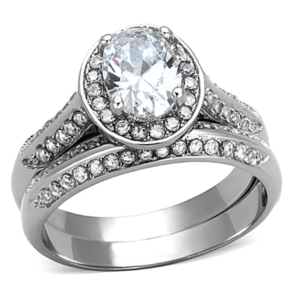 High polished (no plating) Stainless Steel Ring with AAA Grade CZ in Clear