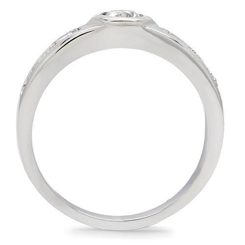 High polished (no plating) Stainless Steel Ring with AAA Grade CZ in Clear