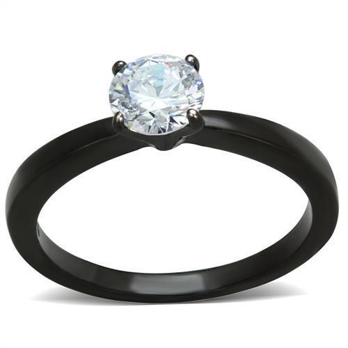 IP Black(Ion Plating) Stainless Steel Ring with AAA Grade CZ in Clear