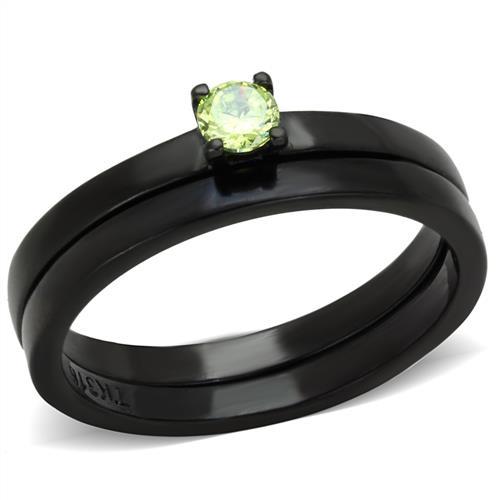 IP Black(Ion Plating) Stainless Steel Ring with AAA Grade CZ in Apple Green color