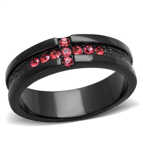 IP Black(Ion Plating) Stainless Steel Ring with Top Grade Crystal in Rose