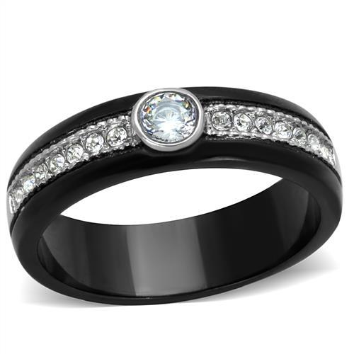 Two-Tone IP Black (Ion Plating) Stainless Steel Ring with AAA Grade CZ in Clear