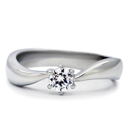 High polished (no plating) Stainless Steel Ring with AAA Grade CZ in Clear