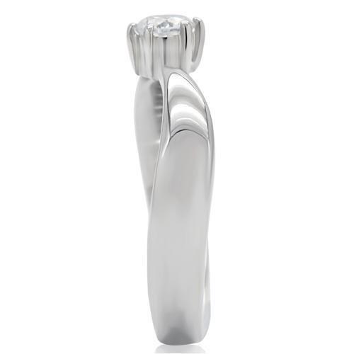 High polished (no plating) Stainless Steel Ring with AAA Grade CZ in Clear