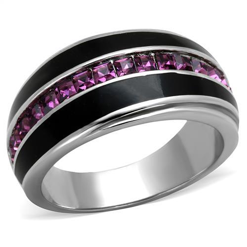 High polished (no plating) Stainless Steel Ring with Top Grade Crystal in Amethyst