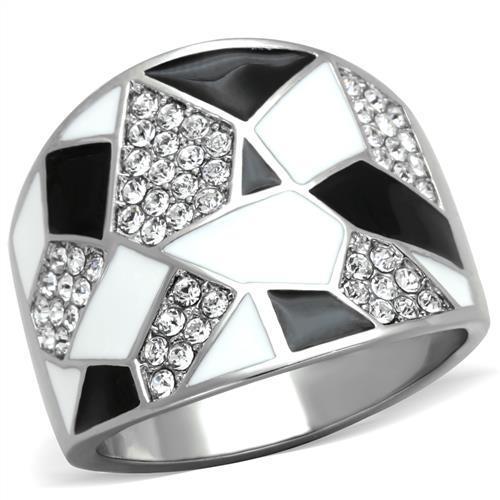 High polished (no plating) Stainless Steel Ring with Top Grade Crystal in Clear
