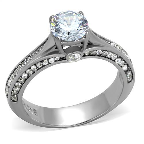 High polished (no plating) Stainless Steel Ring with AAA Grade CZ in Clear