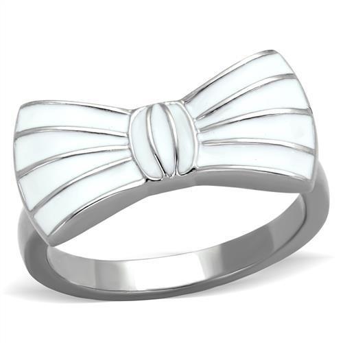 High polished (no plating) Stainless Steel Ring with Epoxy in White