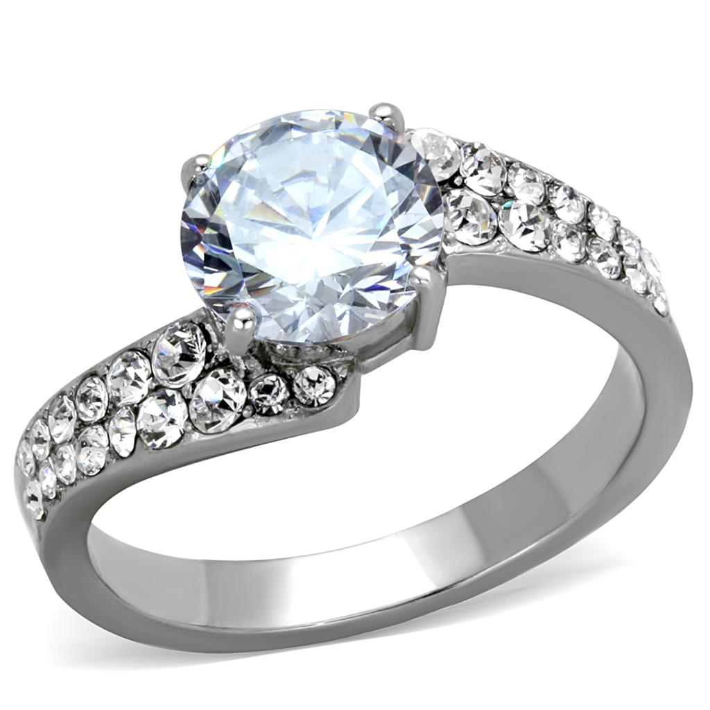 High polished (no plating) Stainless Steel Ring with AAA Grade CZ in Clear