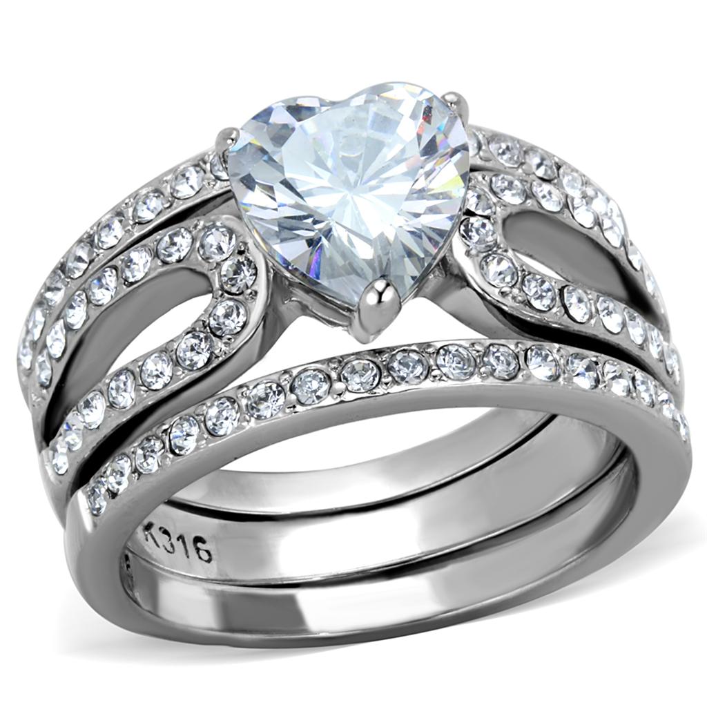 High polished (no plating) Stainless Steel Ring with AAA Grade CZ in Clear