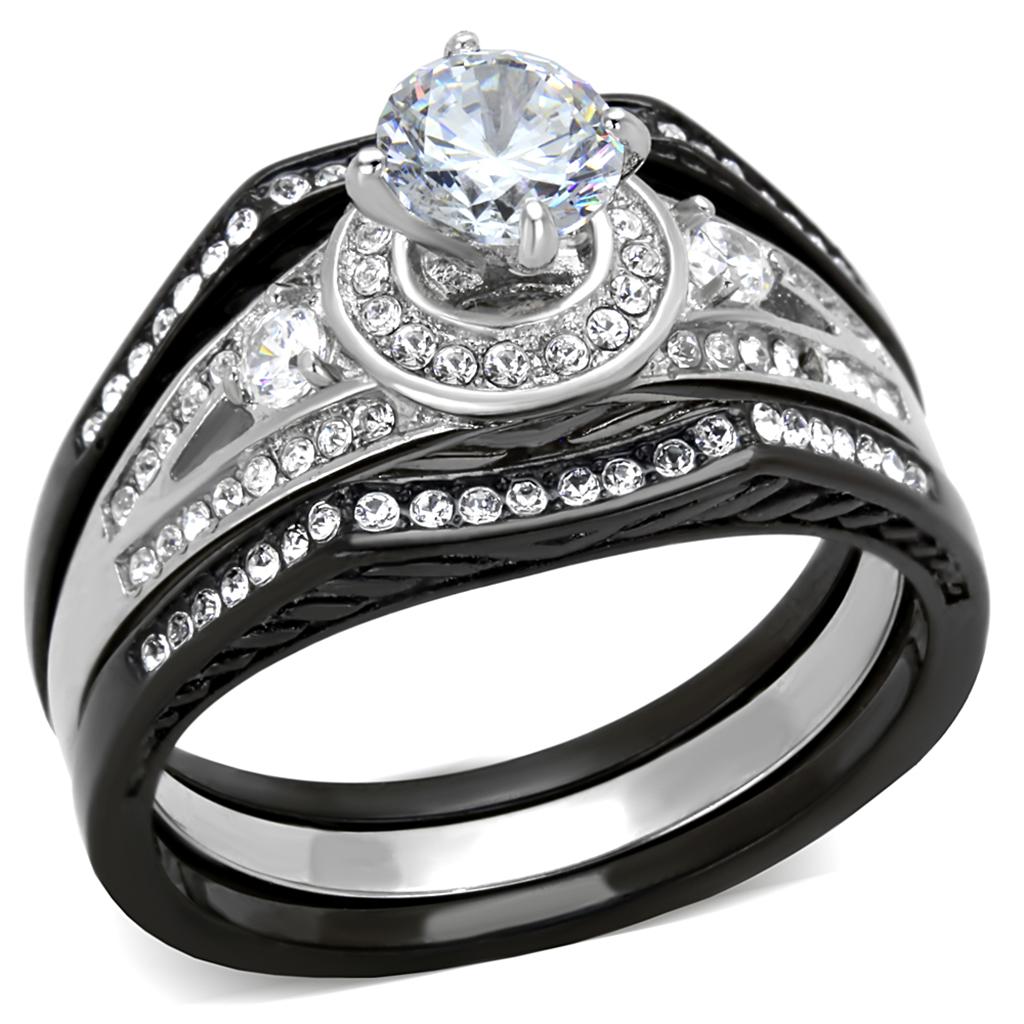 Two-Tone IP Black Stainless Steel Ring with AAA Grade CZ in Clear