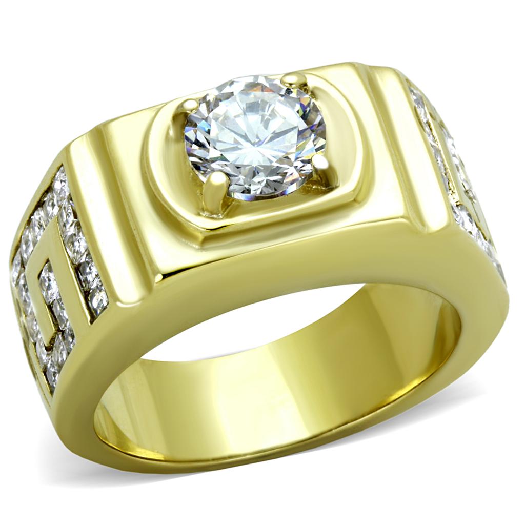 IP Gold(Ion Plating) Stainless Steel Ring with AAA Grade CZ in Clear
