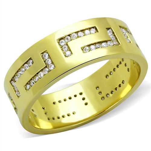 IP Gold(Ion Plating) Stainless Steel Ring with AAA Grade CZ in Clear