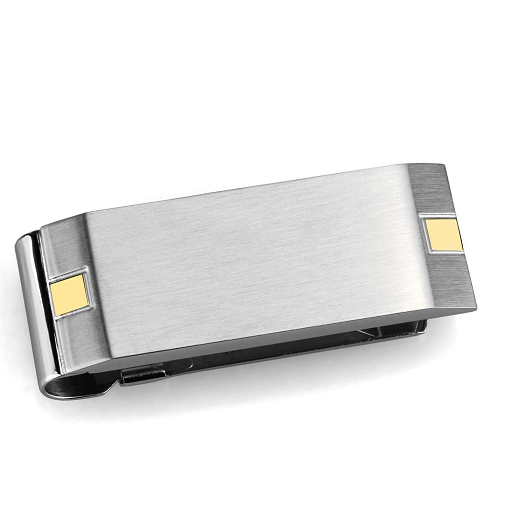 Two-Tone IP Gold (Ion Plating) Stainless Steel Money clip with No Stone