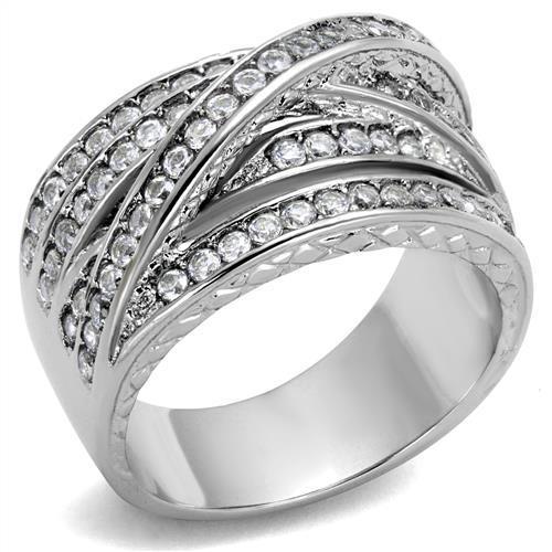 High polished (no plating) Stainless Steel Ring with AAA Grade CZ in Clear