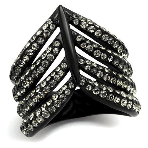 IP Black(Ion Plating) Stainless Steel Ring with Top Grade Crystal in Black Diamond