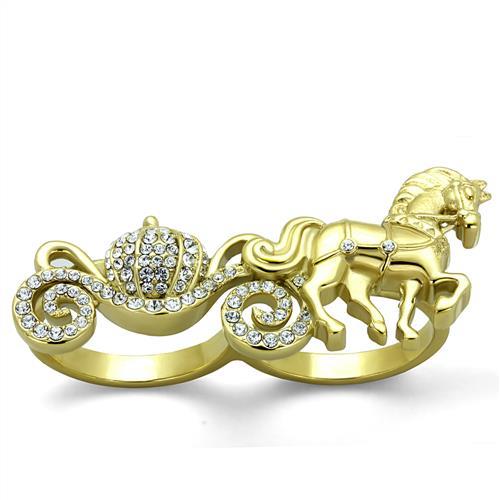 IP Gold(Ion Plating) Stainless Steel Ring with Top Grade Crystal in Clear