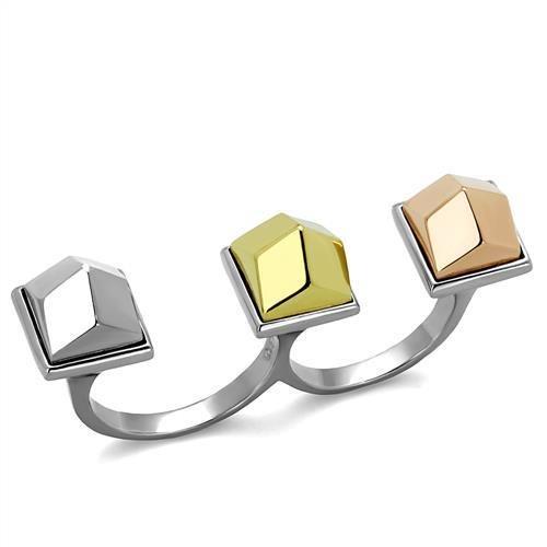 Three Tone (IP Gold & IP Rose Gold & High Polished) Stainless Steel Ring with No Stone