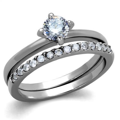 High polished (no plating) Stainless Steel Ring with AAA Grade CZ in Clear