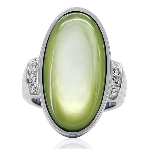 High polished (no plating) Stainless Steel Ring with Precious Stone Conch in Apple Green color
