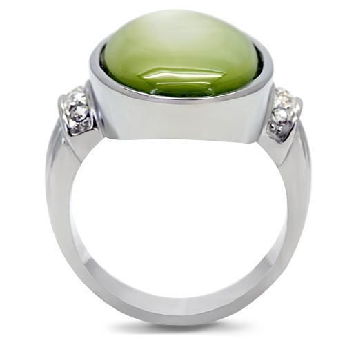High polished (no plating) Stainless Steel Ring with Precious Stone Conch in Apple Green color