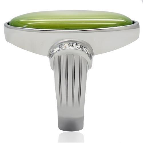 High polished (no plating) Stainless Steel Ring with Precious Stone Conch in Apple Green color