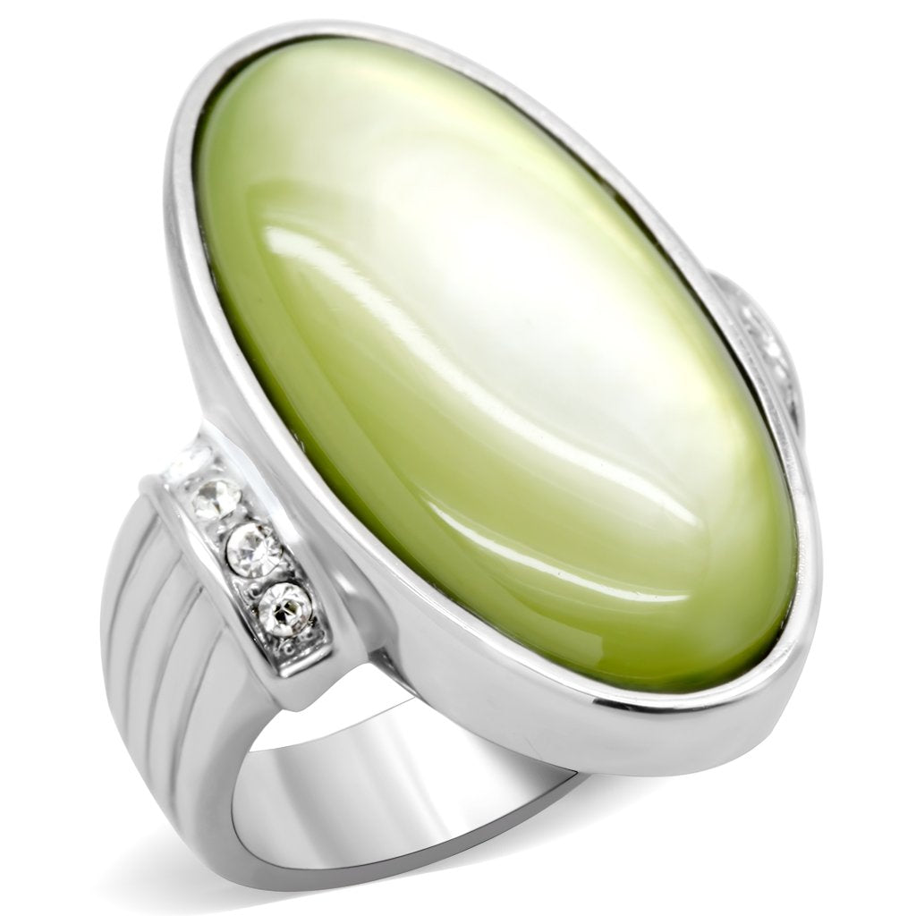 High polished (no plating) Stainless Steel Ring with Precious Stone Conch in Apple Green color