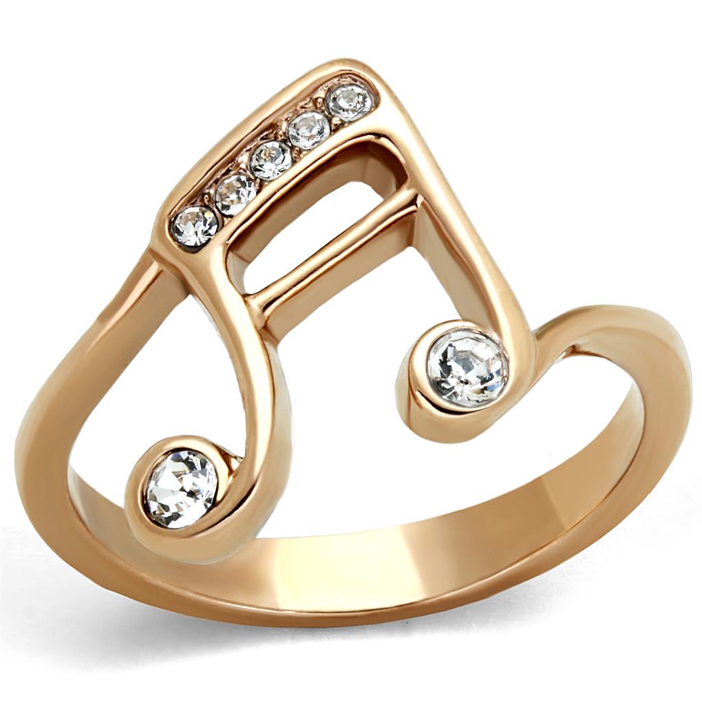 IP Rose Gold(Ion Plating) Stainless Steel Ring with Top Grade Crystal in Clear