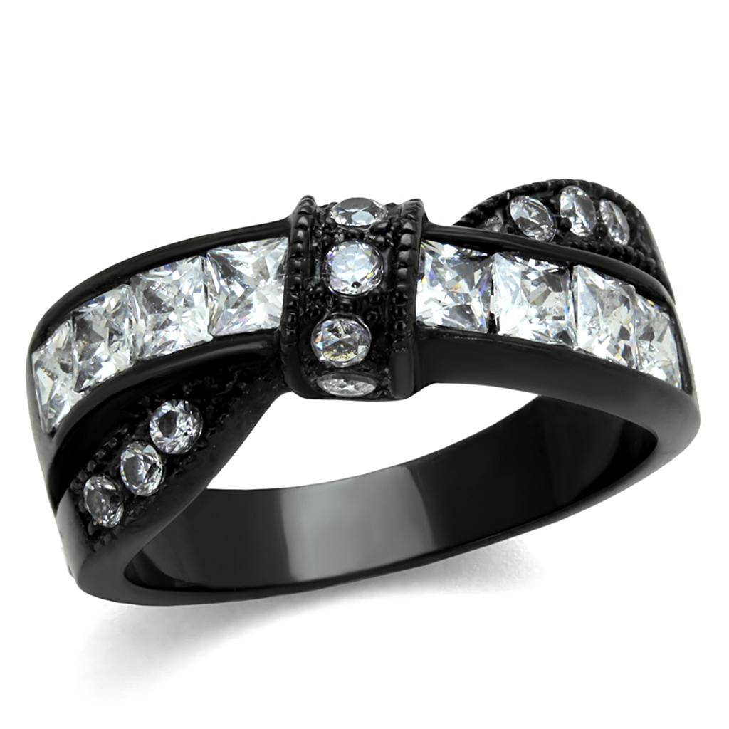 IP Black(Ion Plating) Stainless Steel Ring with AAA Grade CZ in Clear