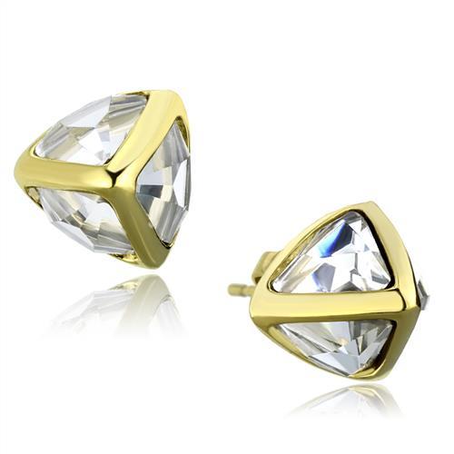 IP Gold(Ion Plating) Stainless Steel Earrings with Synthetic Synthetic Glass in Clear